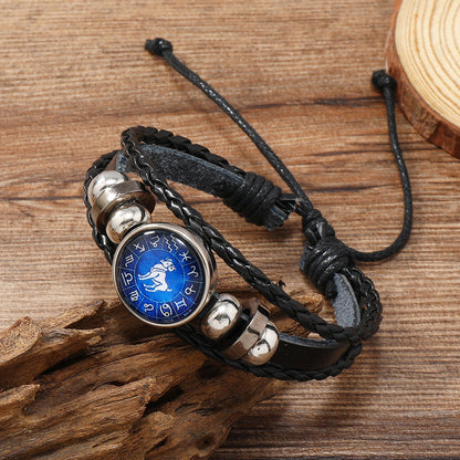 Retro Constellation Pu Leather Knitting Unisex Bracelets