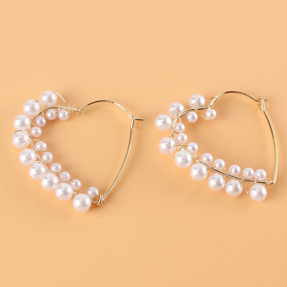 Ins Style Lady Fashion Heart Alloy Inlaid Pearls Artificial Gemstones Women's Earrings