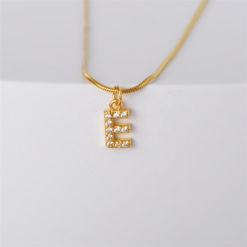 Elegant Letter Copper Inlay Zircon Pendant Necklace