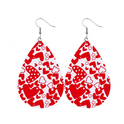 1 Pair Elegant Lady Water Droplets Heart Shape Pu Leather Drop Earrings