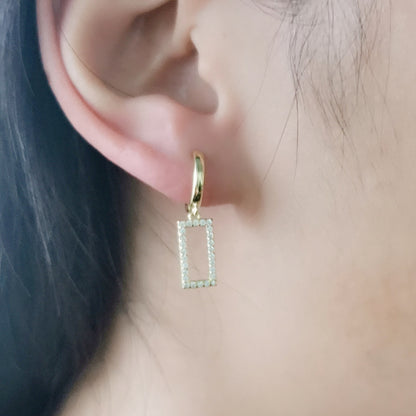 Korea Super Flash Zircon Rectangle Earrings Geometric Fashion Trendy Thin Earring