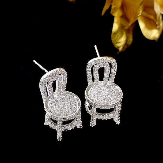 1 Pair Shiny Chair Inlay Copper Zircon Ear Studs