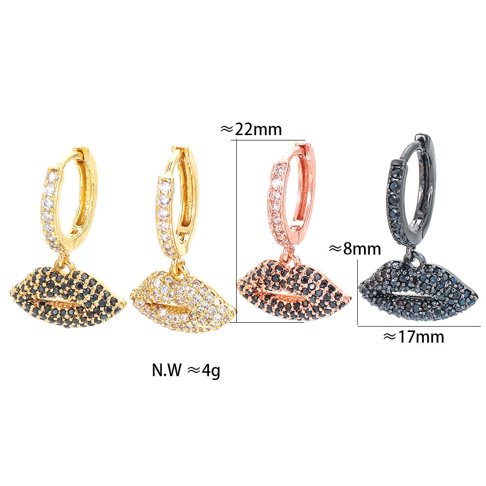 Fashion Lip Copper Inlaid Color Zircon Earrings Wholesale