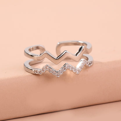 Wholesale Jewelry Micro-inlaid White Zircon Wave Copper Ring Gooddiy