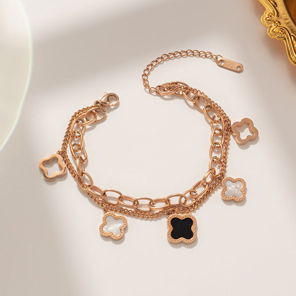 Minimalist Women Letter Text Number Titanium Steel 18K Gold Plated Bracelets