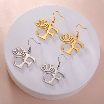 1 Pair Elegant Simple Style Letter Lotus Plating Stainless Steel Drop Earrings