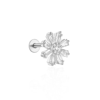 1 Piece Simple Style Flower Plating Sterling Silver Zircon Ear Studs