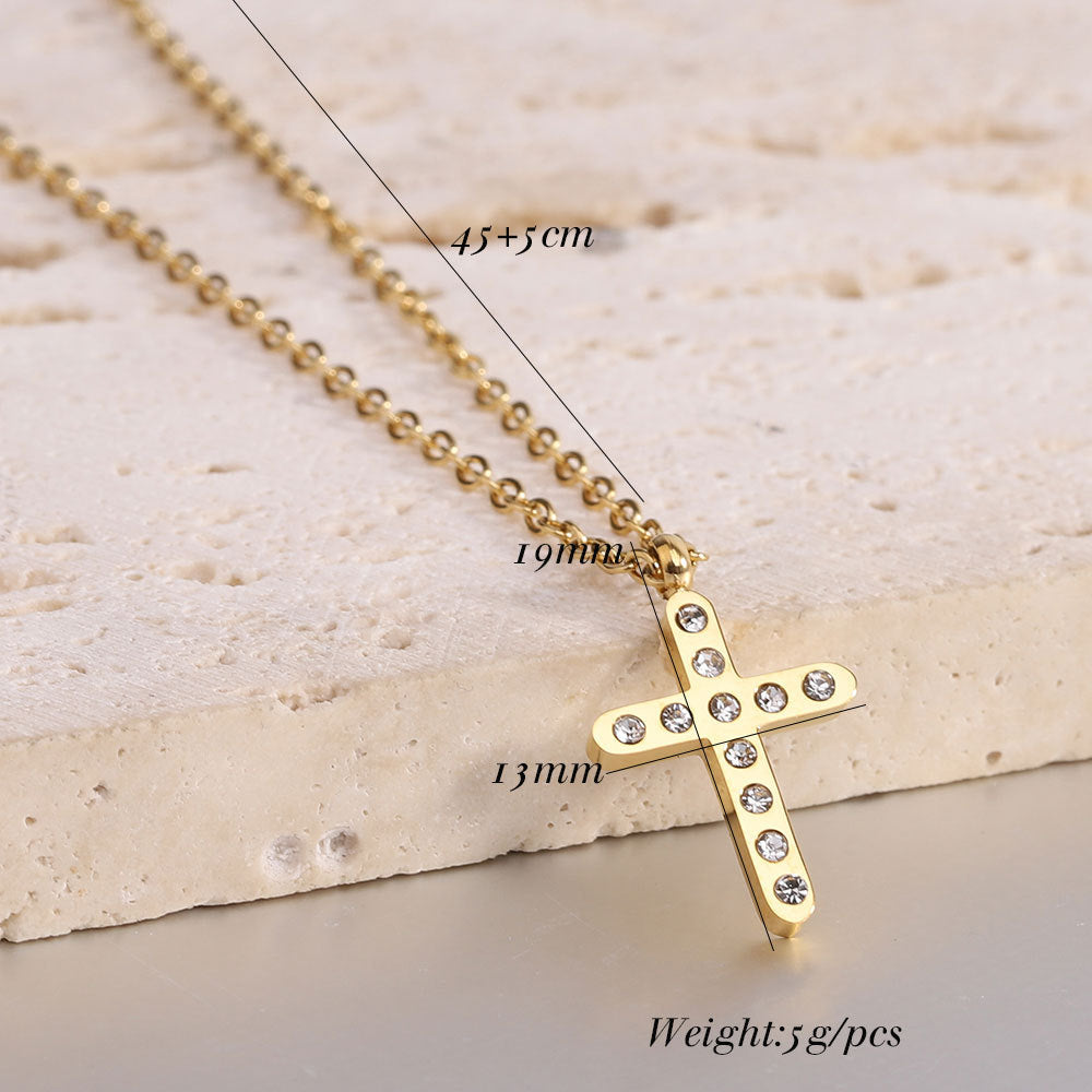 Punk Cool Style Cross Stainless Steel Titanium Steel Inlay Artificial Diamond Pendant Necklace