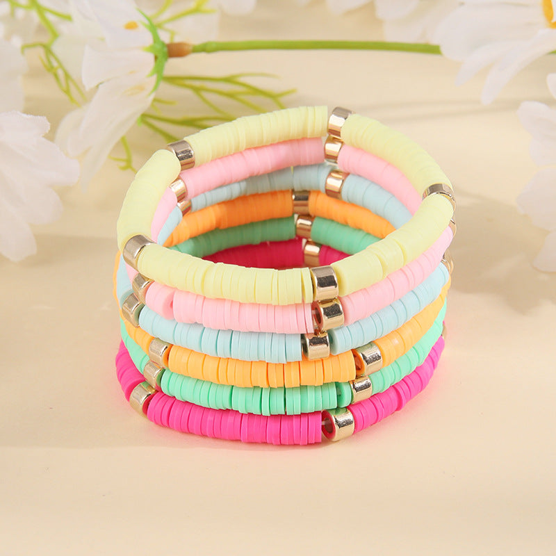 Simple Style Color Block Soft Clay Knitting Women's Bracelets 6 Pieces