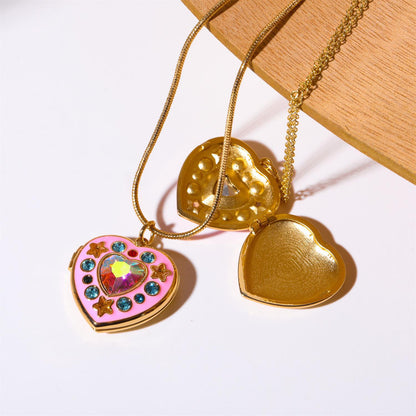 Simple Style Heart Shape Copper Rhinestones Pendant Necklace In Bulk