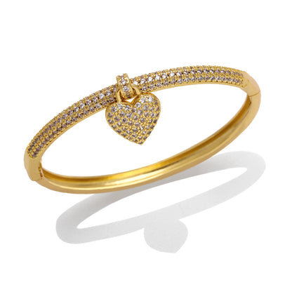 Elegant Glam Heart Shape Copper Plating Inlay Zircon Bangle