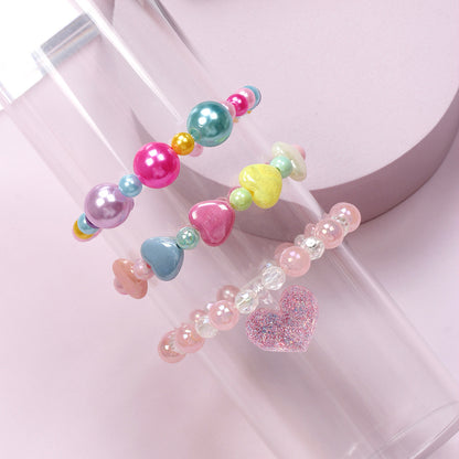 Simple Style Heart Shape Flower Plastic Beaded Girl's Bracelets