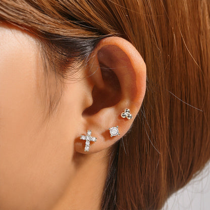 1 Set Simple Style Star Butterfly Plating Sterling Silver Ear Studs