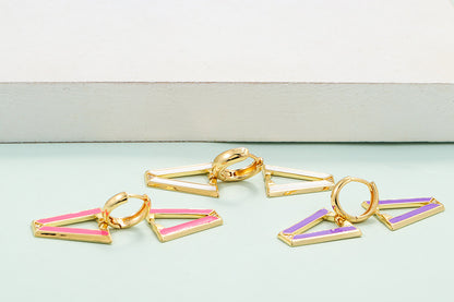 Retro V-shaped Inverted Triangle Fluorescent Copper Earrings Wholesale Gooddiy