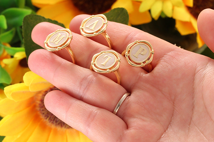 Korean Style Round Copper Gold Plated Zircon Rings 1 Piece