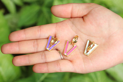 Retro V-shaped Inverted Triangle Fluorescent Copper Earrings Wholesale Gooddiy