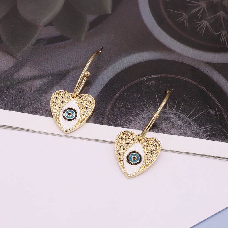 Retro Personality Alloy Turkish Devil Eye Heart Earrings Ethnic Style Earrings