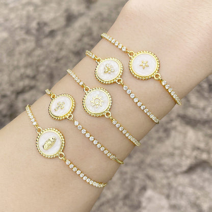 Simple Bee Star Round Copper 18k Gold-plated Zircon Bracelet