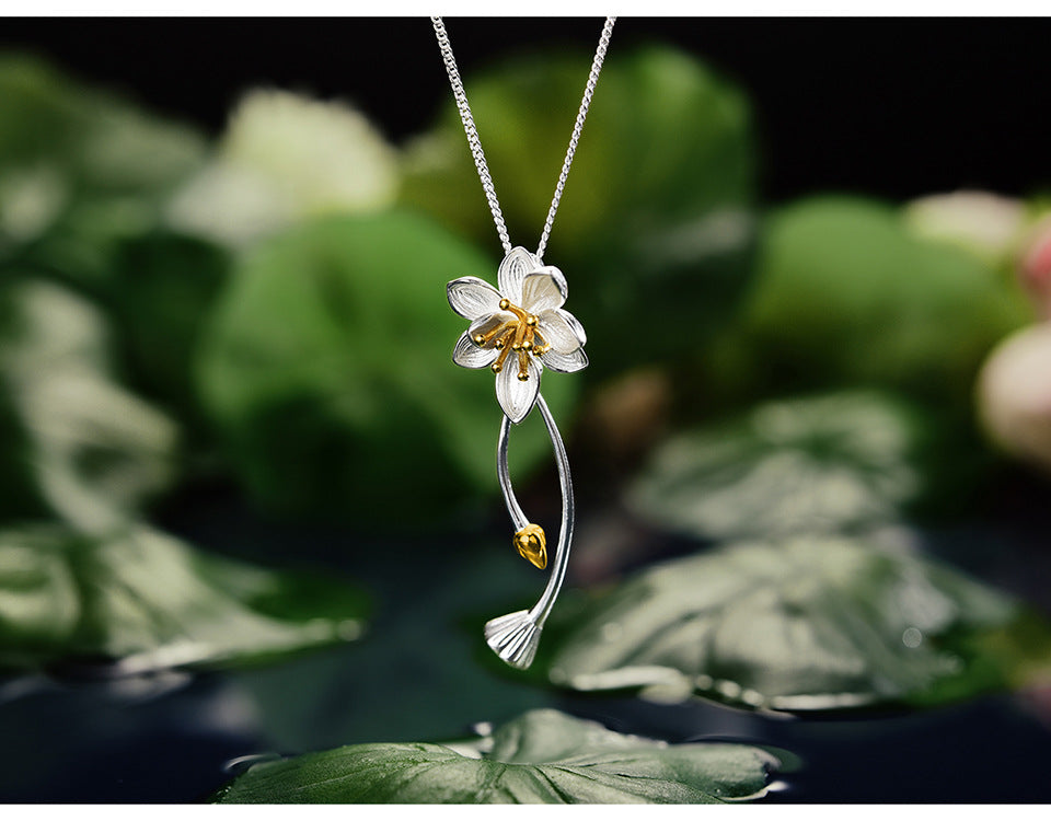 Wholesale Elegant Sweet Flower Sterling Silver Plating Pendant Necklace