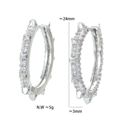 Fashion Big Circle Pointed Earrings Simple Micro-inlaid Zircon Copper Earrings