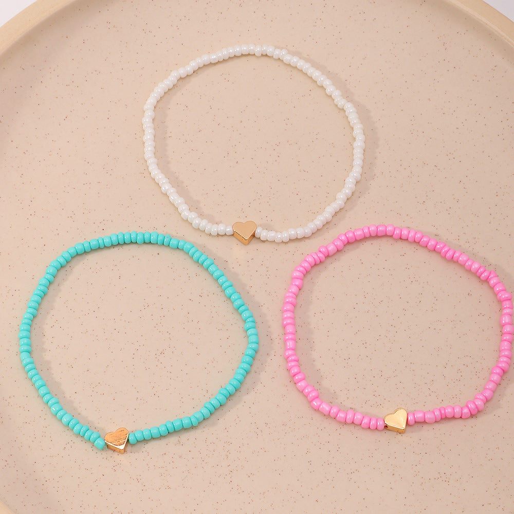 Bohemian Colorful Beads Heart Anklet Set Wholesale