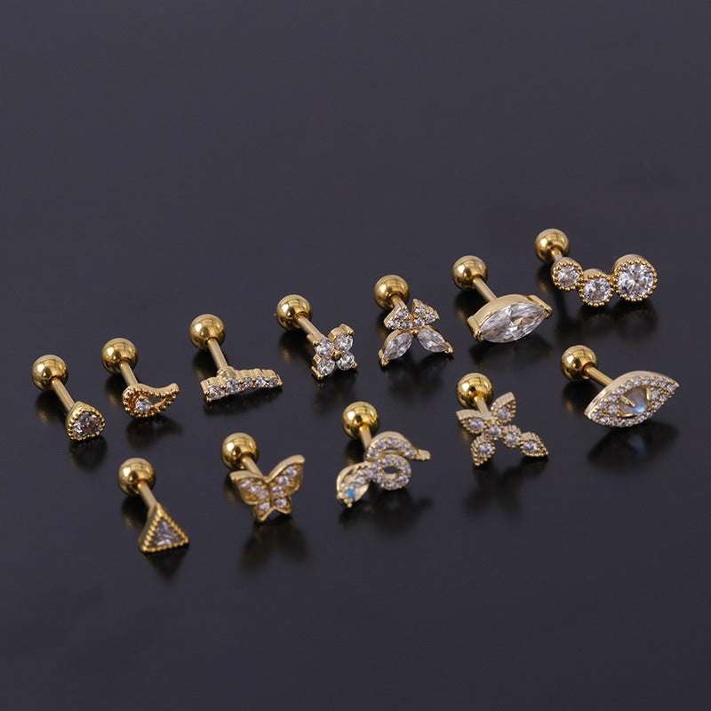 Fashion Geometric Plating Metal Artificial Gemstones Earrings Ear Studs