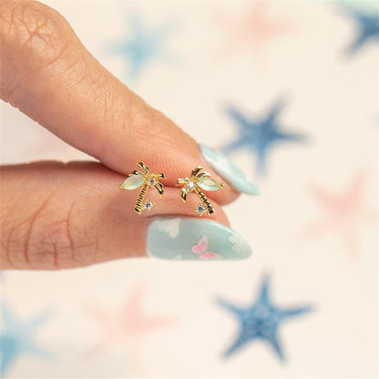 Butterfly Coconut Tree Ear Bone Stud Stainless Steel Rod Piercing Twist Ball Earring Summer Beach Style Ear Studs