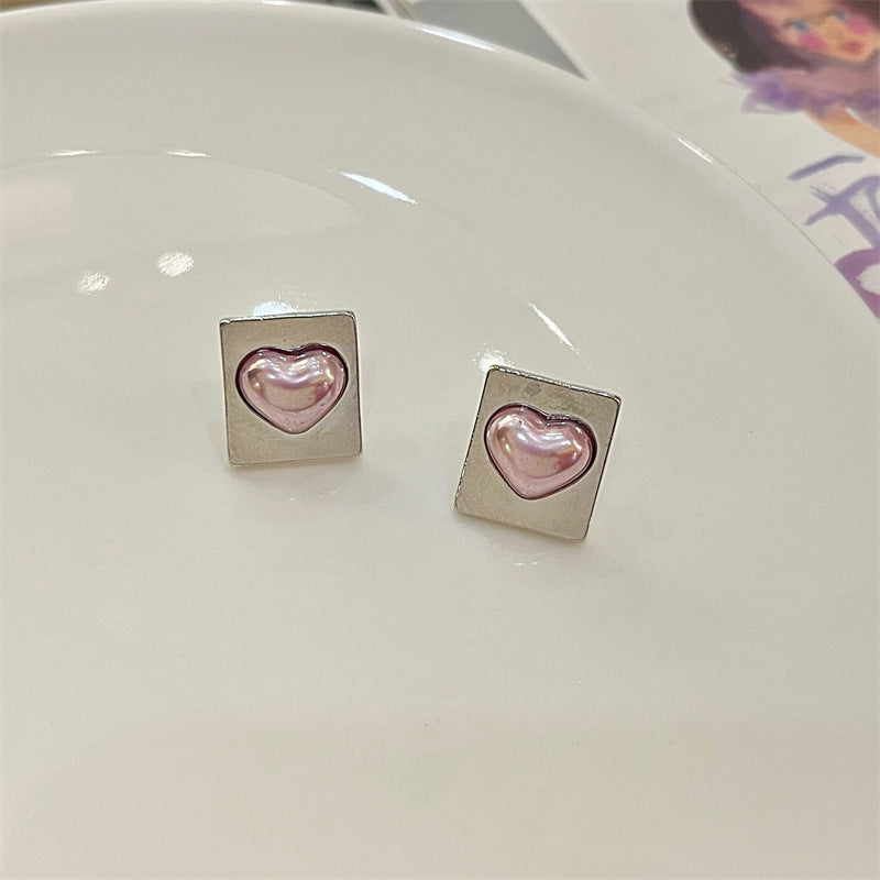 1 Pair Simple Style Heart Shape Patchwork Alloy Ear Studs