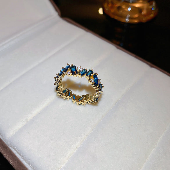 Korean temperament diamond zircon geometric opening ring light luxury niche fashion index finger ring Internet celebrity versatile jewelry women