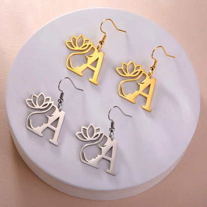 1 Pair Elegant Simple Style Letter Lotus Plating Stainless Steel Drop Earrings