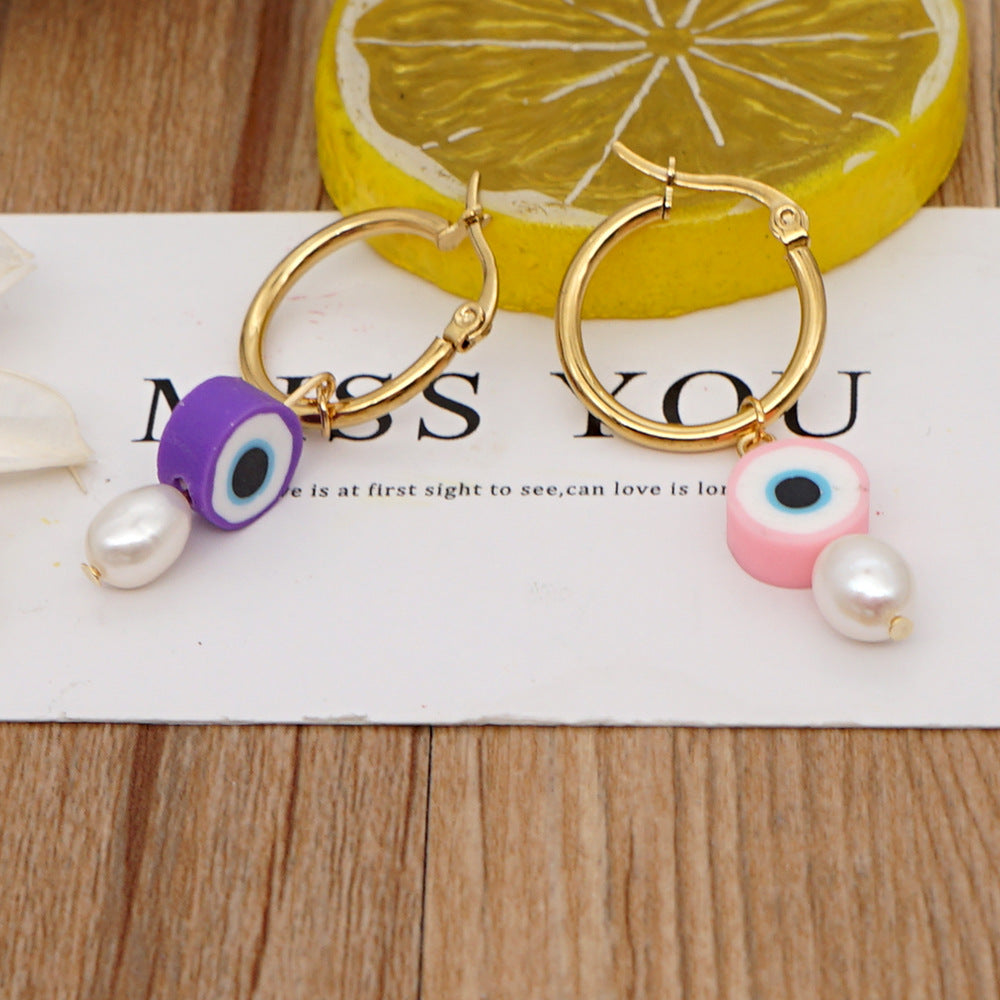 Bohemian Color Matching Simple Soft Ceramic Pearl Earrings Wholesale