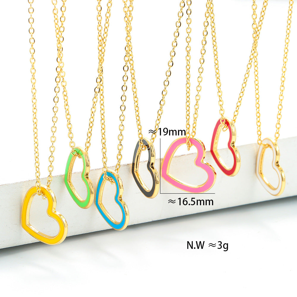 Korea Color Heart-shape Hollow Copper Necklace Wholesale