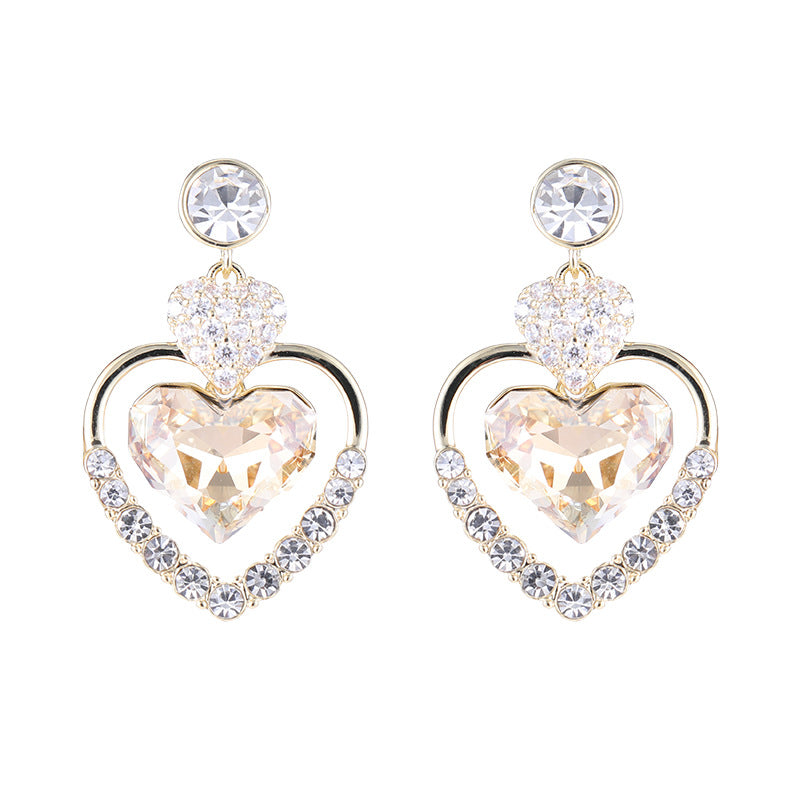 1 Pair Glam Shiny Heart Shape Plating Inlay Copper Rhinestones Drop Earrings