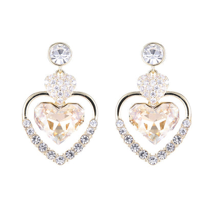 1 Pair Glam Shiny Heart Shape Plating Inlay Copper Rhinestones Drop Earrings