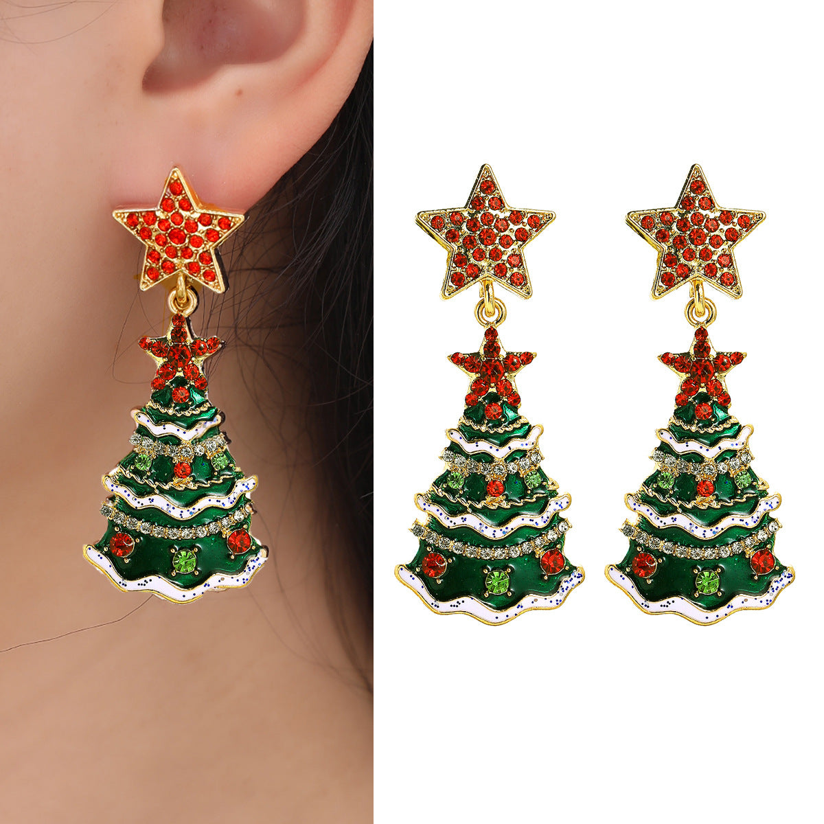 Fashion Christmas Tree Alloy Enamel Inlay Artificial Gemstones Women's Drop Earrings 1 Pair