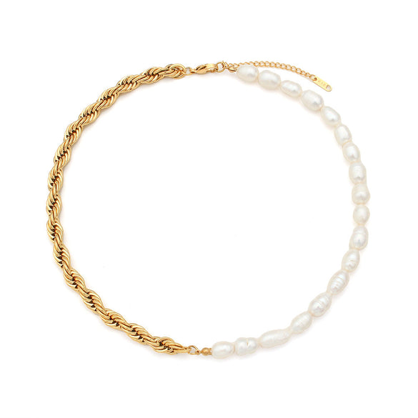Pearl Geometric Stainless Steel 18K Gold Plated Necklaces
