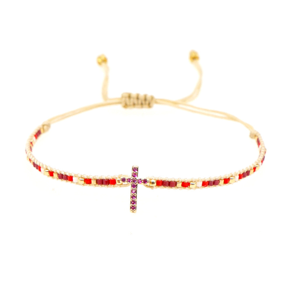 Gooddiy Wholesale Accessories Ethnic Style Diamond Cross Miyuki Beads Woven Bracelet