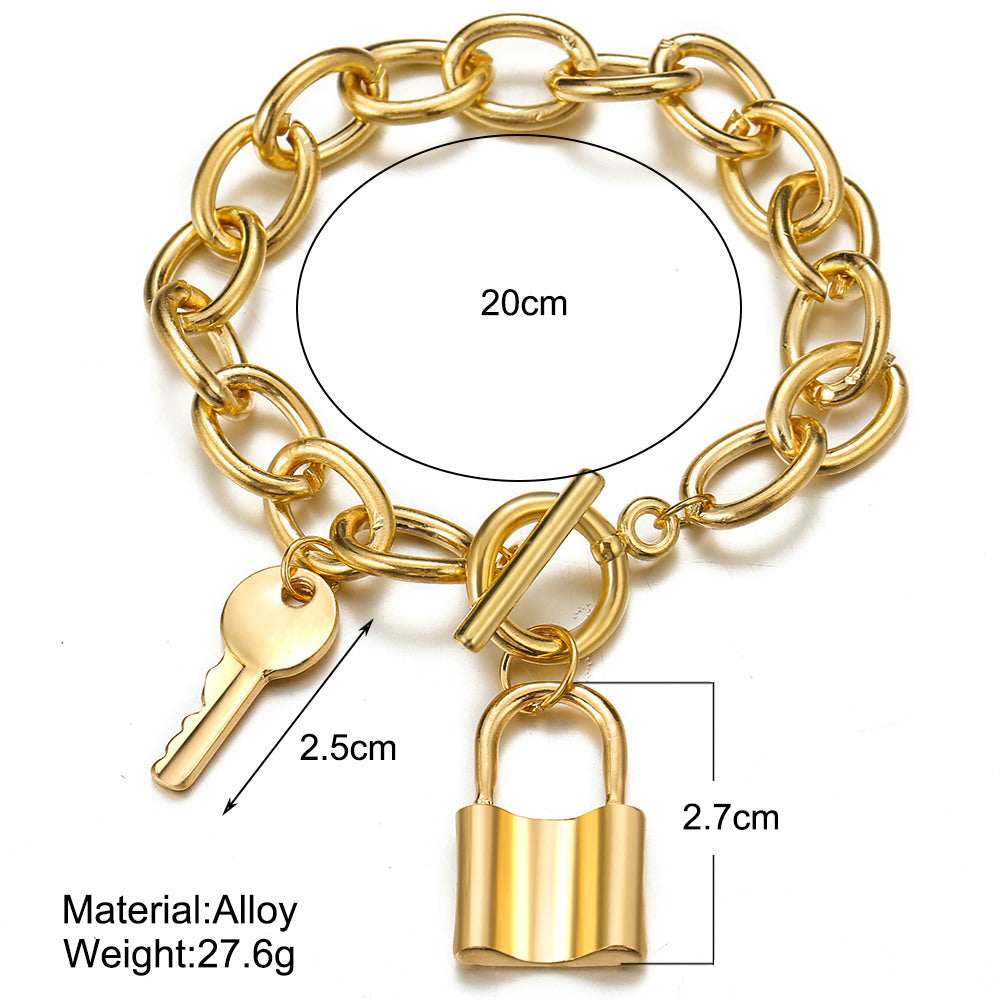 Punk Style Thick Chain Key Lock Pendant Alloy Anklet