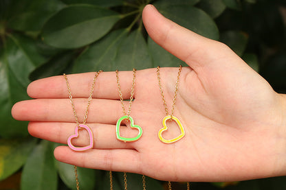 Korea Color Heart-shape Hollow Copper Necklace Wholesale