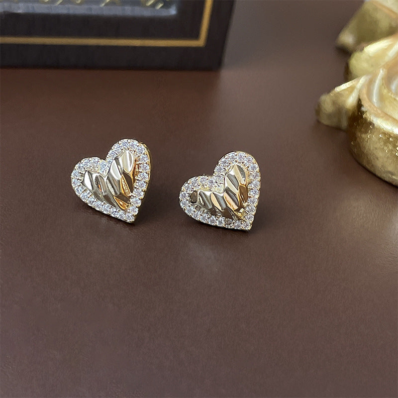 1 Pair Fashion Heart Shape Copper Inlay Zircon Ear Studs