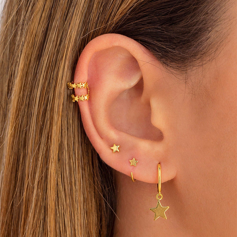 Fashion Geometric Star Moon Copper Plating Artificial Rhinestones Earrings 1 Set