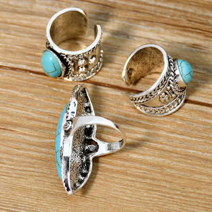 Wholesale Jewelry Ethnic Style Oval Alloy Turquoise Inlay Rings