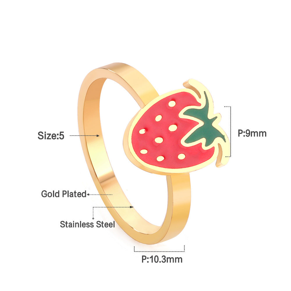 Sweet Strawberry Stainless Steel Plating Inlay Zircon 14k Gold Plated Gold Plated Rings Bracelets Earrings