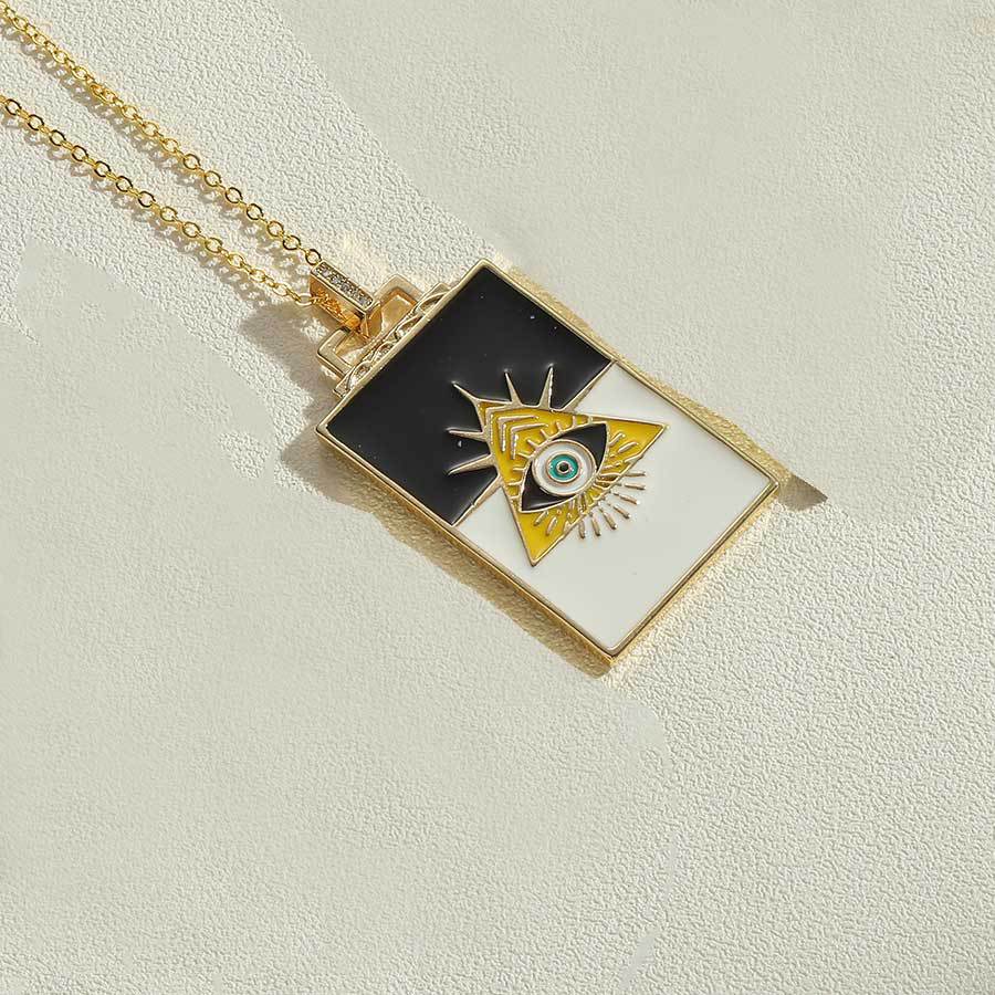 Cross-border exclusive for rectangular devil's eye pendant clavicle chain independent station new palm triangle design necklace