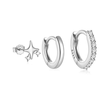 1 Set Simple Style Star Butterfly Plating Sterling Silver Hoop Earrings Ear Studs