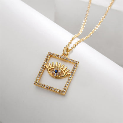 Vintage Style Eye Copper Plating Inlay Zircon Pendant Necklace