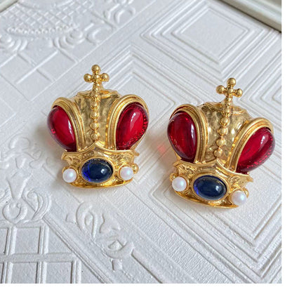 Retro Crown Alloy Plating Artificial Gemstones Women's Ear Studs 1 Pair