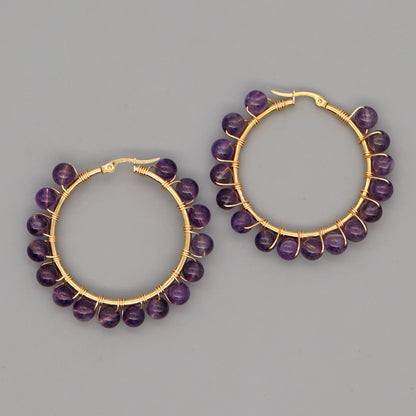 Simple Exaggerated Ethnic Gem Large Hoop Earrings