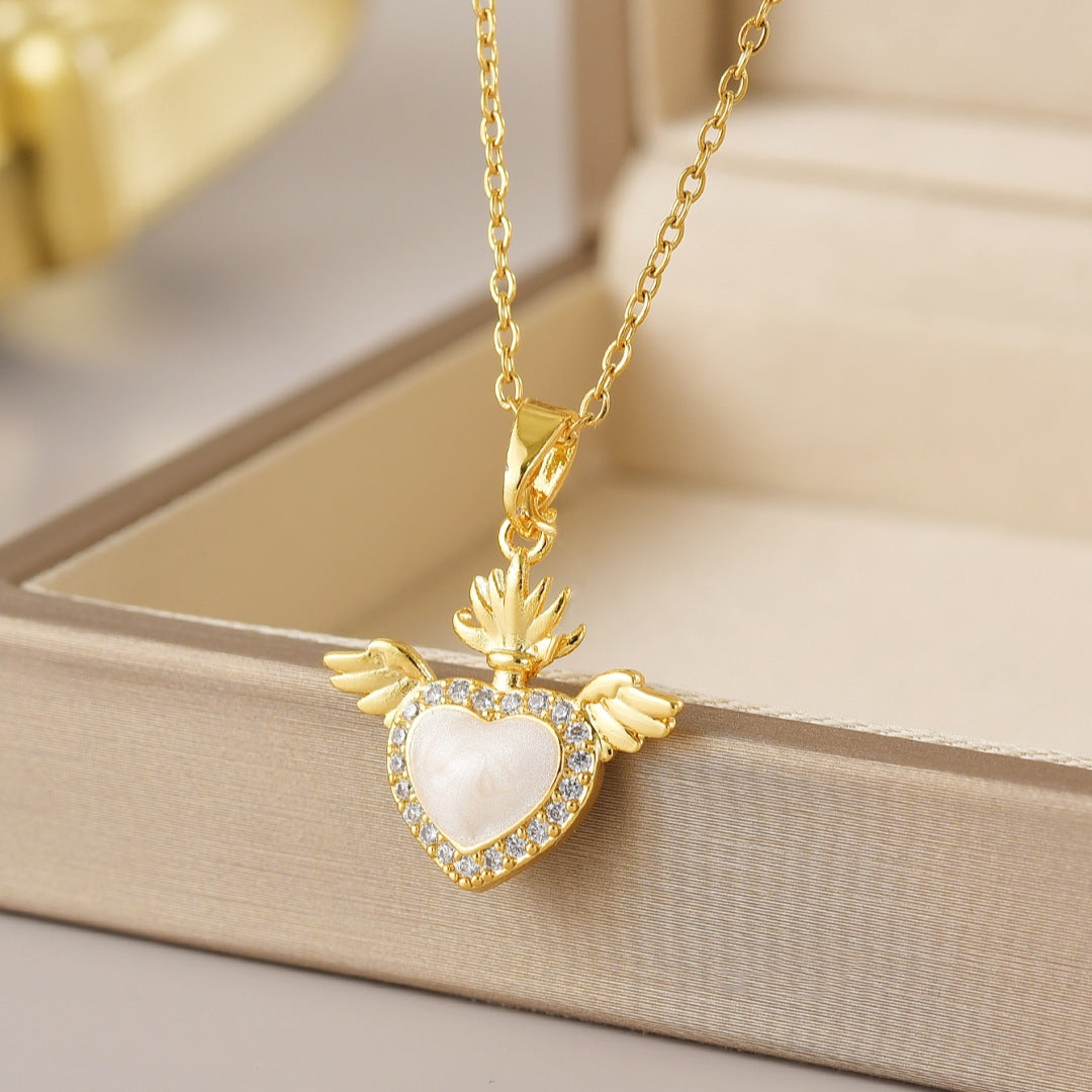 Wholesale Jewelry Simple Style Heart Shape Flower Butterfly Titanium Steel Gem Irregular Plating Pendant Necklace