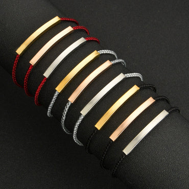 Korean Style Lettering Braided Rope Bracelet Fashion Trend Stainless Steel Strip Carrying Strap Special-interest Design Couple Adjustable Bracelet